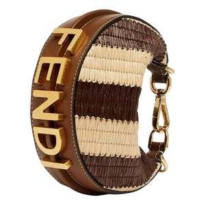 Fendi Fendigraphy Woven Raffia Leather Gianduia Vibrato Mini Hobo Charm